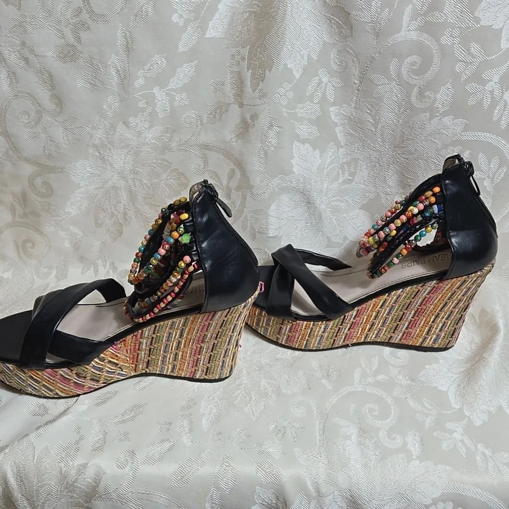 Dream Pairs Colorful Beaded Ankle Black Wedge Sandals